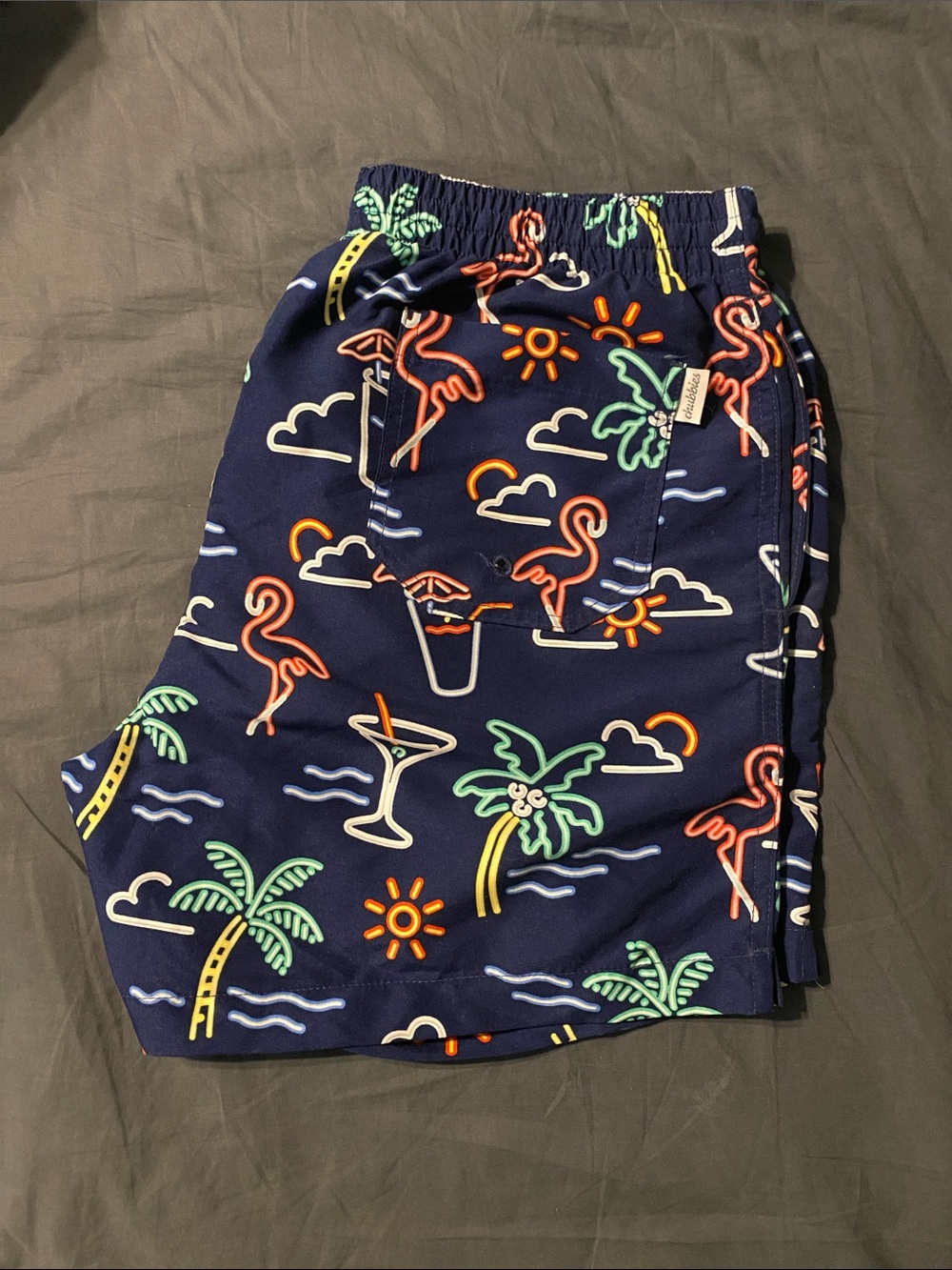 chubbies Navy Flamingo & Palm Print Swim Trunks
